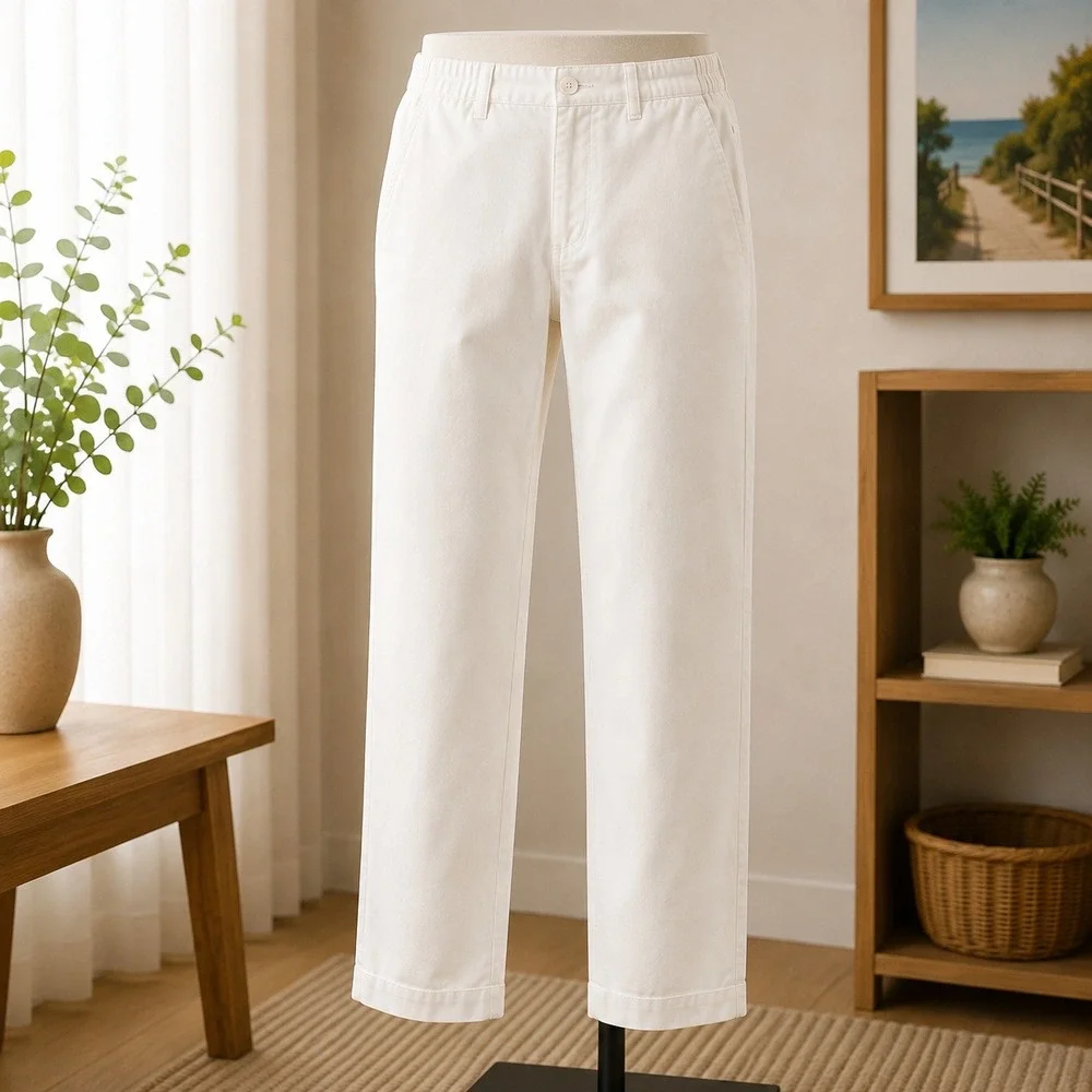 Roundtree & Yorke Chino Pants Mens 38x30 White Cotton Blend Straight Leg Casual